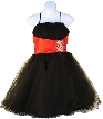 Halter & Shirred Party Dress with Embellished Waistline — in Black/Red color