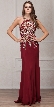 Round Collar Neck Embellished Bodice Long Prom Pageant Dress — in Burgundy