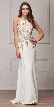 Round Collar Neck Embellished Bodice Long Prom Pageant Dress — in Off White