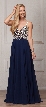 Bejeweled Bodice V-Neck Spaghetti Straps Formal Prom Dress — in Navy