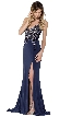 Deep V-Neck Bejeweled Bodice Front Slit Long Prom Dress — in an alternative image