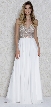 V-neck Beaded Lace Bodice Long Formal Prom Dress — in Off White