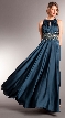 Ruched Bust Beaded Empire Cut Long Formal Prom Dress