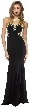 Halter Neck Floral Motifs Floor Length Formal Prom Dress — in Black