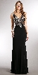 V-neck Beaded Bodice Fitted Long Formal Prom Dress — in Black