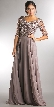 V-Neck Beaded Top Half Sleeves Long Mother of Bride Dress — in Brown
