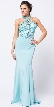 Beaded Halter Mesh Top Flared Skirt Long Prom Dress