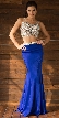 Bejeweled V-neck Mesh Top Fit-n-Flare Long Skirt Prom Dress — in Royal Blue