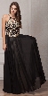 Gold Accent Keyhole Mesh Bust Long Formal Evening Dress
