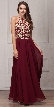 Gold Accent Keyhole Mesh Bust Long Formal Evening Dress — in Burgundy