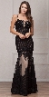 Spaghetti Straps Sequins Lace Mesh Long Prom Pageant Gown — in Black