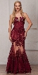 Spaghetti Straps Sequins Lace Mesh Long Prom Pageant Gown — in Burgundy