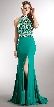 High Neck Jewel Top Jersey Skirt Long Prom Pageant Dress — in Emerald Green