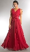 V-neck Sleeveless Ruched Bodice Long Bridesmaid Dress — in Red