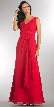 V-Neck Ruched Twist Knot Bust Long Bridesmaid Dress — in Red