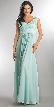 V-Neck Lace Top Empire Cut Long Bridesmaid Dress — in Aqua