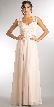 V-Neck Lace Top Empire Cut Long Bridesmaid Dress — in Champaign