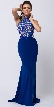 High Halter Neck Two-tone Bejeweled Top Long Prom Dress