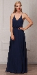Spaghetti Straps V-Neck Blouson Top Long Bridesmaid Dress — in Navy