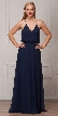 Spaghetti Straps V-Neck Blouson Top Long Bridesmaid Dress — in Navy