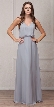 Spaghetti Straps V-Neck Blouson Top Long Bridesmaid Dress — in Silver