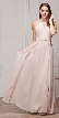 High Round Neck Princess Cut Long Bridesmaid Dress — in Champaign