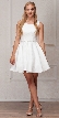 Boat Neck Jewel Waist Pleated Puffy Skirt Short Party Dress — in Ivory