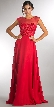 Sheer Neck Beaded Bust Long Formal Evening Dress. — in Red