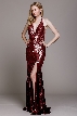 Sequinned Shimmering Halter Neck Prom Formal Gown — in Wine