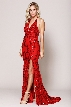 Halter Neck High Slit Prom Gown — in Red