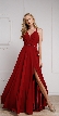 V-Neck Rhinestones Belt Front Slit Long Bridesmaid Dress — in Burgundy