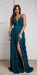 V-Neck Rhinestones Belt Front Slit Long Bridesmaid Dress — in an alternative image