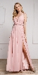 V-Neck Rhinestones Belt Front Slit Long Bridesmaid Dress — in Rose