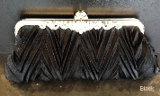 Patterned Satin Evening Bag with Metal Trim — in Black