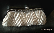 Patterned Satin Evening Bag with Metal Trim — in Champaign