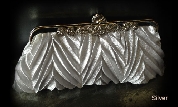 Patterned Satin Evening Bag with Metal Trim — in Silver