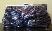 Front Twist Sequined Evening Bag with Metal Trim — in Black
