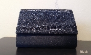 Rhinestones Flap Evening Bag in Polyester Satin — in Black