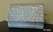 Rhinestones Flap Evening Bag in Polyester Satin — in Off White