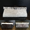 Diagonal Patterned Evening Bag with Rhinestones Metal Trim