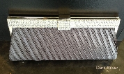Diagonal Patterned Evening Bag with Rhinestones Metal Trim — in Dark Silver