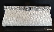 Diagonal Patterned Evening Bag with Rhinestones Metal Trim — in Off White