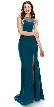 Boat Neck Bejeweled Sides Long Formal Prom Dress