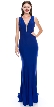 V-neck Sequins Accent Fitted Long Formal Evening Dress — in Royal Blue