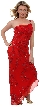 One Shoulder Prom Dress with Beaded Miniature Flowers — in Red