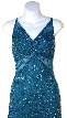 Fully Beaded Slim Cut Formal Dress — in Teal Closeup