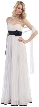 Roman Inspired Long Formal Dress with Floral Applique — in White/Black