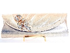 Satin Evening Bag with Studded Brooche in Gold