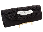Rhinestone Embellished Satin Evening Bag in Black