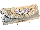 Rhinestone Embellished Satin Evening Bag in Gold